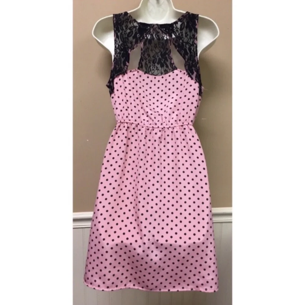Pink black polka dot dress by No Boundaries - Picture 2 of 5